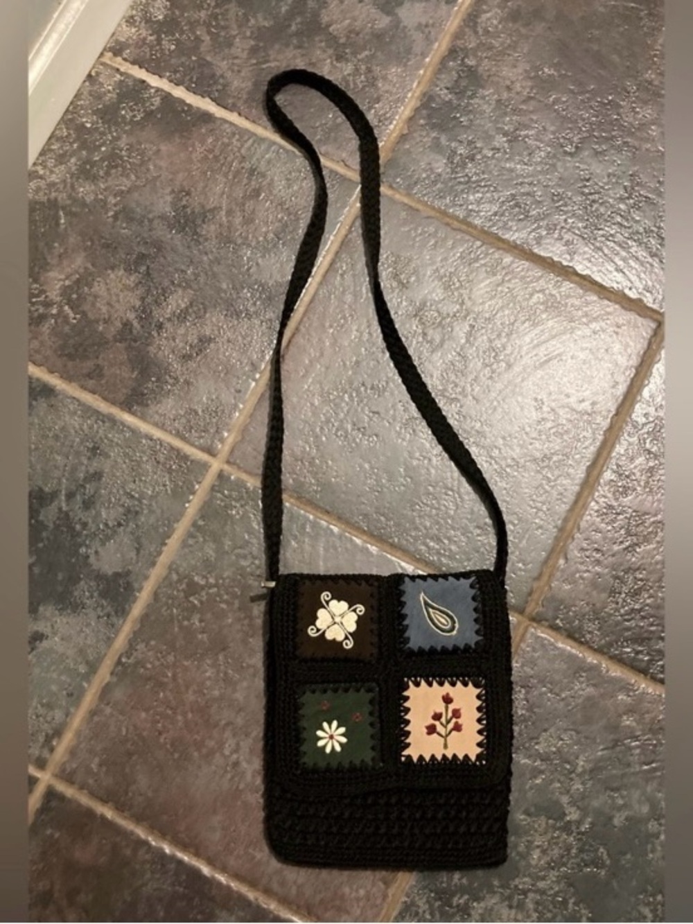 Y2K Suede Patchwork Black Crochet
Crossbody Purse